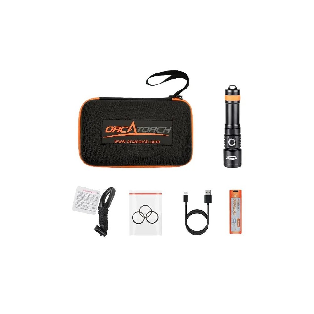 OrcaTorch D710 – Φακός Κατάδυσης 3000 Lumens | USB-C Επαναφορτιζόμενος